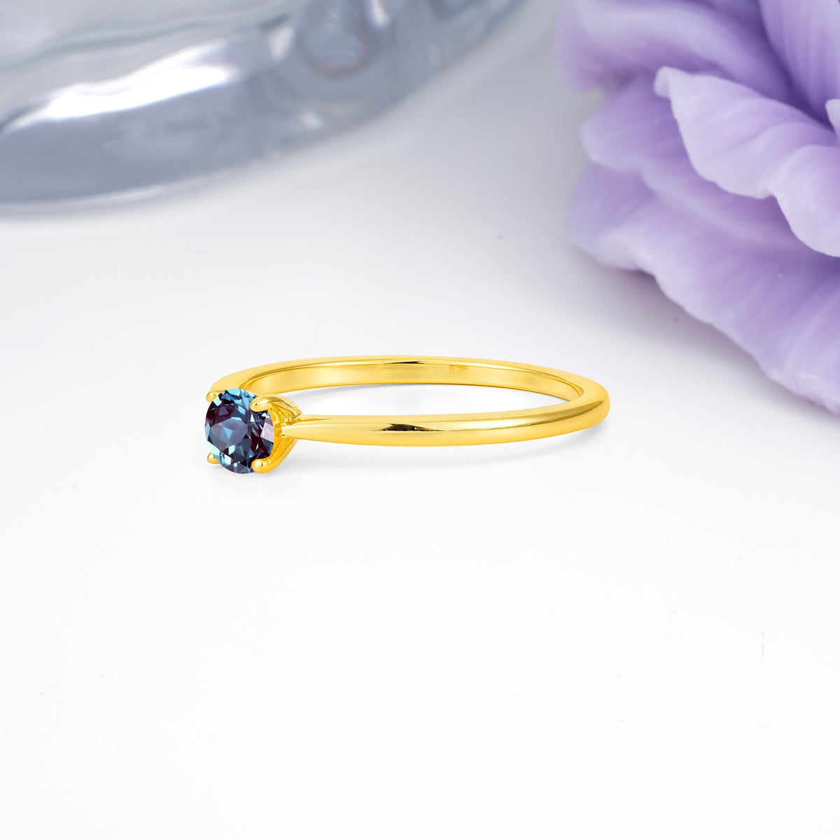 Minimalist Classic 4-Prong Round Cut Alexandrite Engagement Ring - Additional view