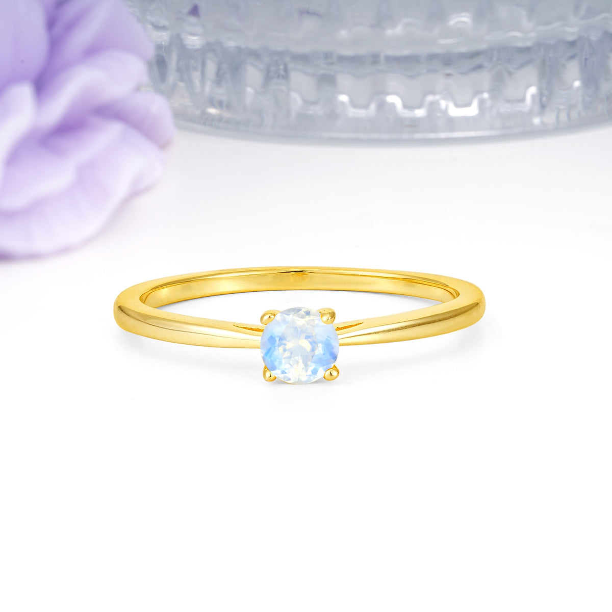 Minimalist Classic 4-Prong Round Cut Moonstone Engagement Ring - Additional view