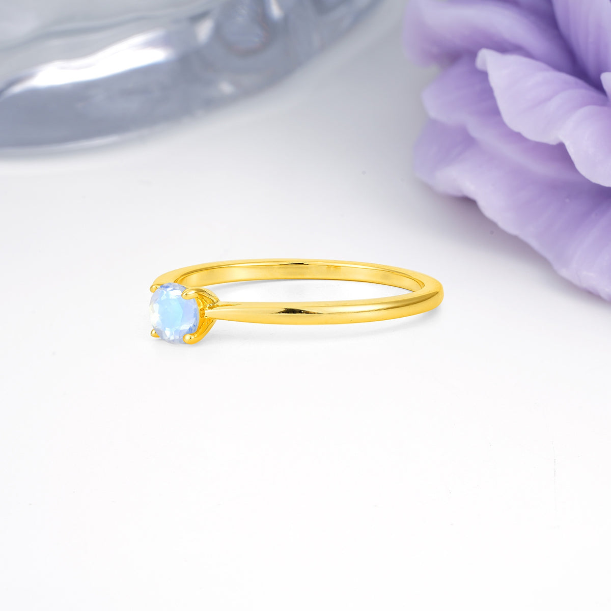 Minimalist Classic 4-Prong Round Cut Moonstone Engagement Ring - Additional view