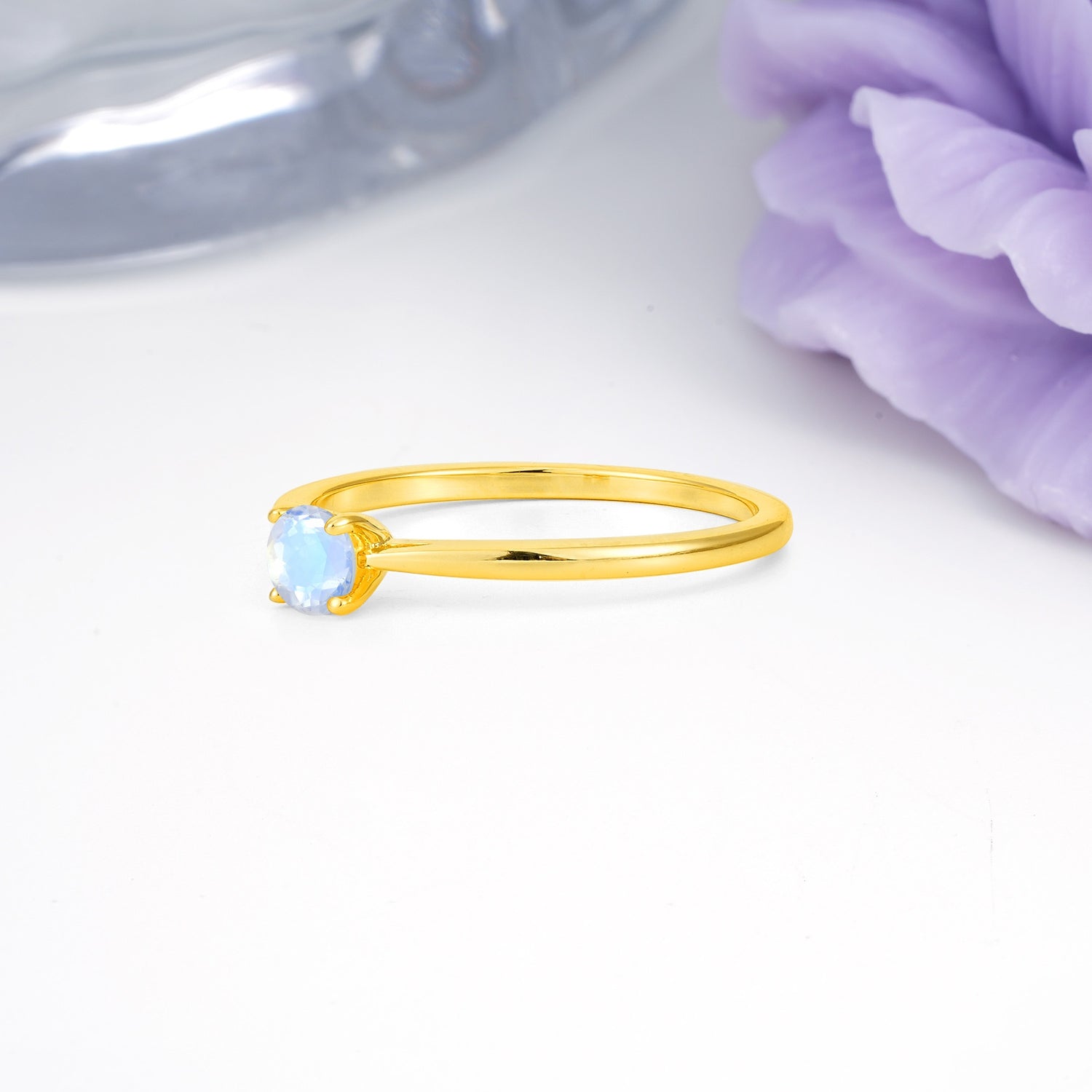 Minimalist Classic 4-Prong Round Cut Moonstone Engagement Ring - Additional view