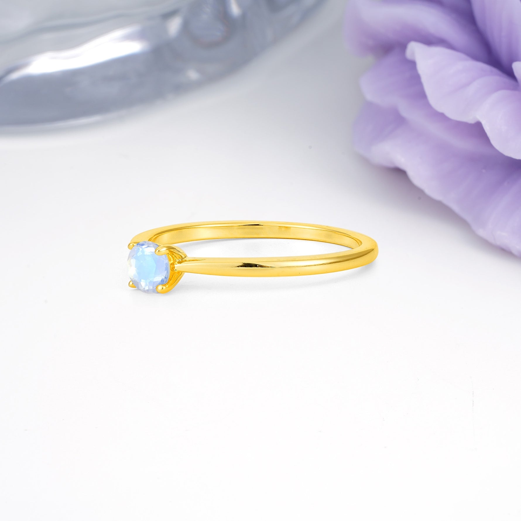 Minimalist Classic 4-Prong Round Cut Moonstone Engagement Ring - Additional view