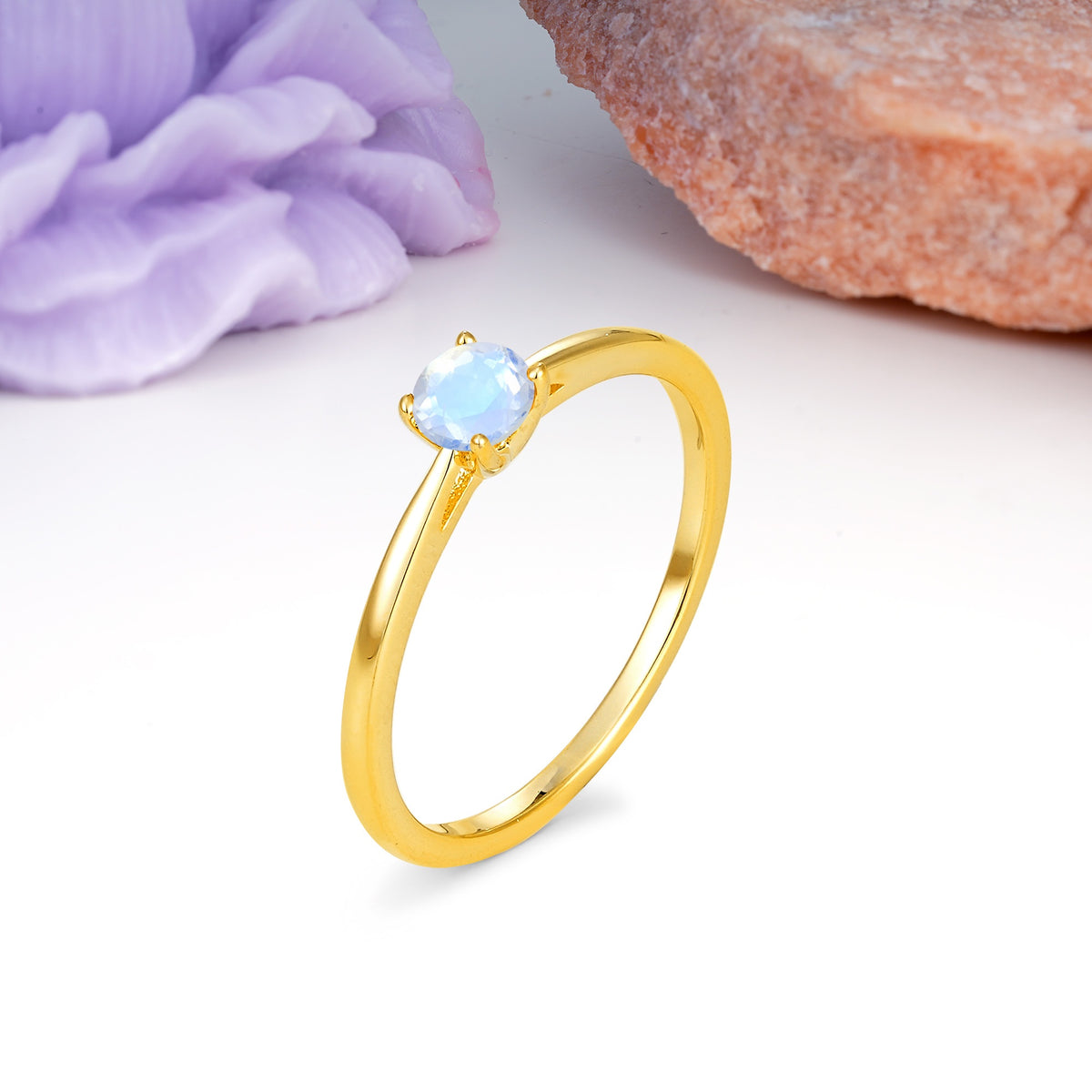Minimalist Classic 4-Prong Round Cut Moonstone Engagement Ring - Additional view