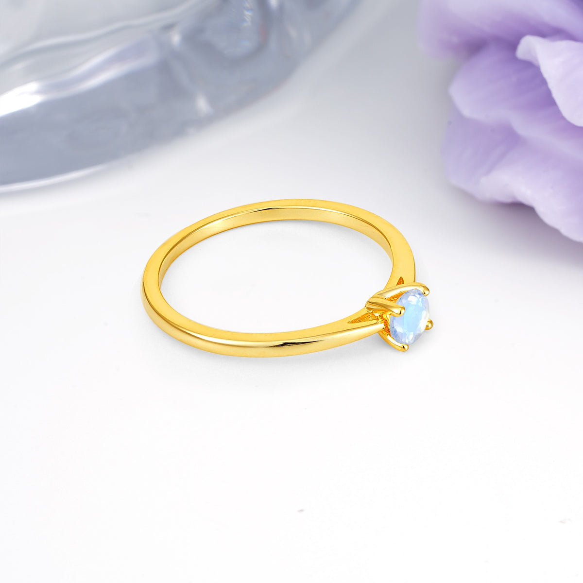 Minimalist Classic 4-Prong Round Cut Moonstone Engagement Ring - Additional view