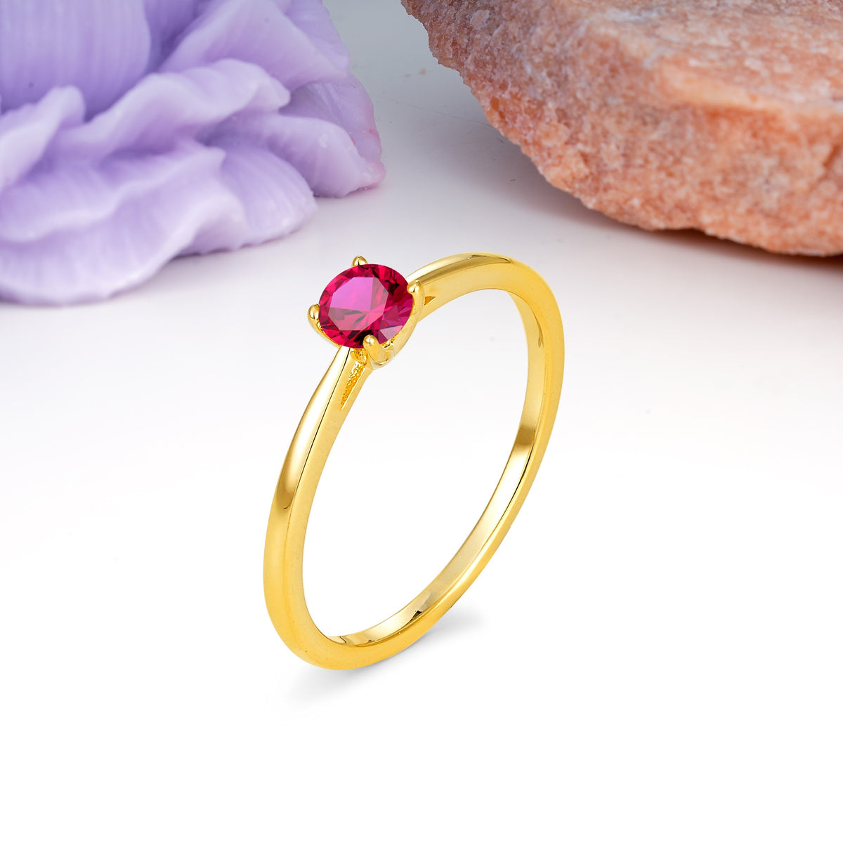 Minimalist Classic 4-Prong Round Cut Ruby Engagement Ring - Additional view