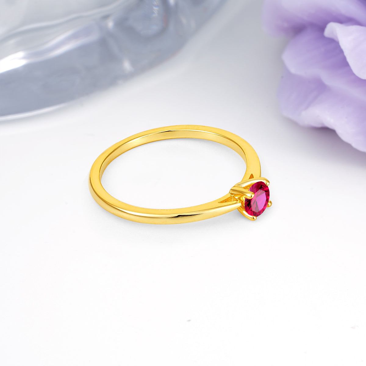 Minimalist Classic 4-Prong Round Cut Ruby Engagement Ring - Additional view