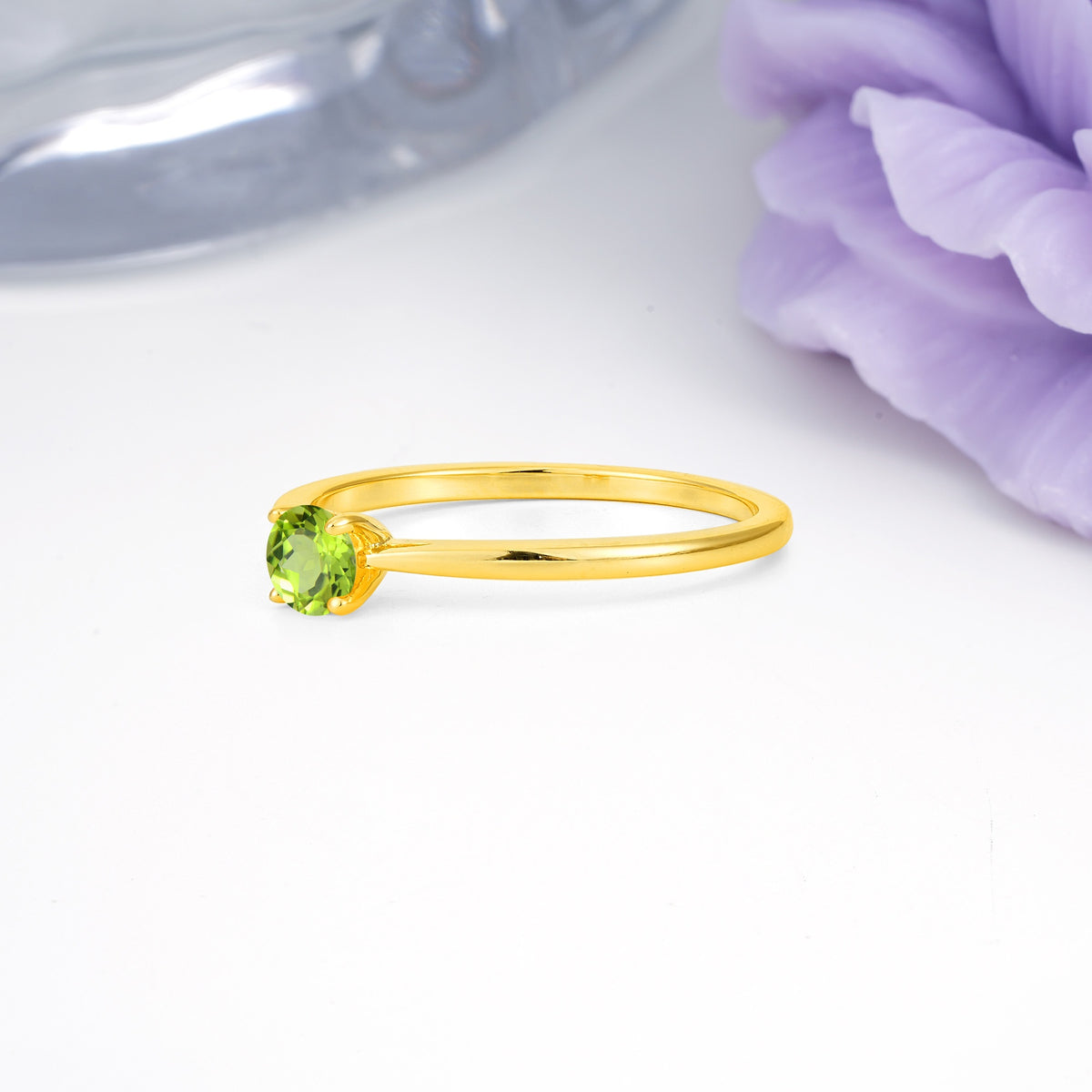 Minimalist Classic 4-Prong Round Cut Peridot Engagement Ring - Additional view