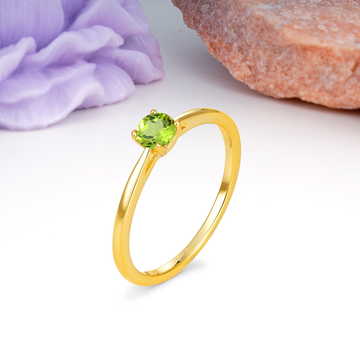 Minimalist Classic 4-Prong Round Cut Peridot Engagement Ring - Additional view
