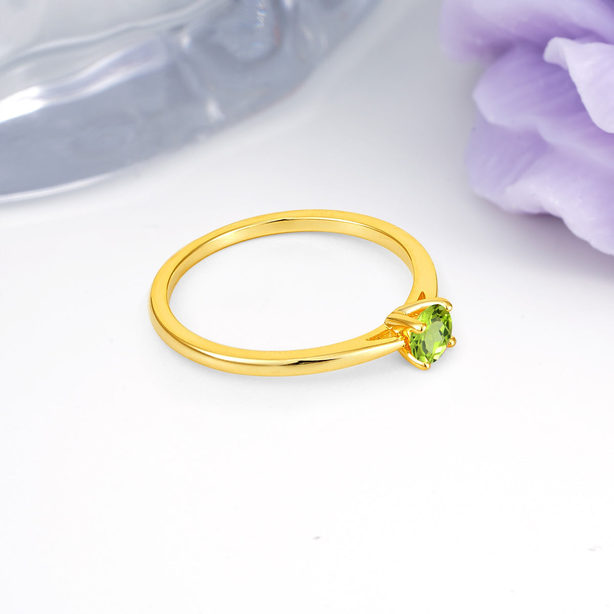 Minimalist Classic 4-Prong Round Cut Peridot Engagement Ring - Additional view