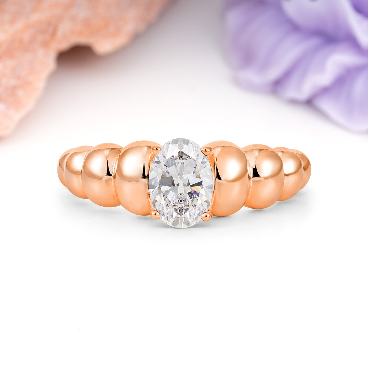 Unique Stacked 4-Prong Oval Cut Moissanite Engagement Ring - Additional view