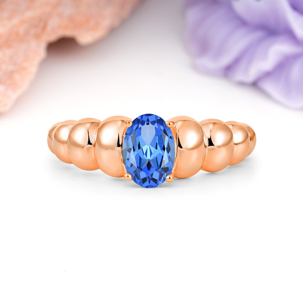 Unique Stacked 4-Prong Oval Cut Sapphire Engagement Ring - Additional view
