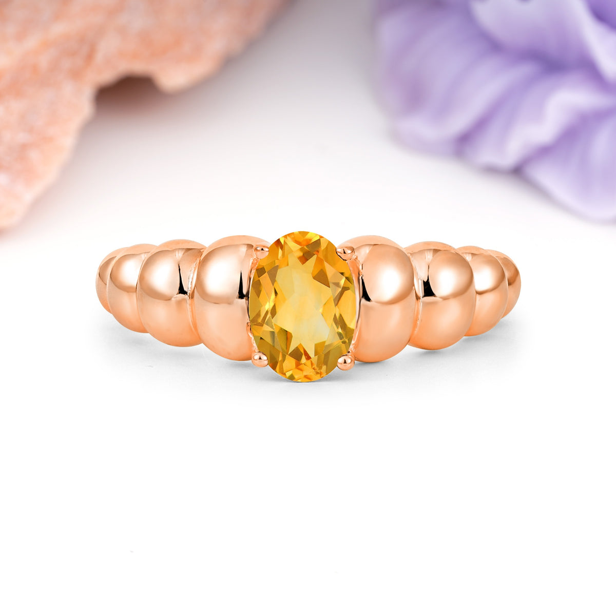 Unique Stacked 4-Prong Oval Cut Citrine Engagement Ring - Additional view