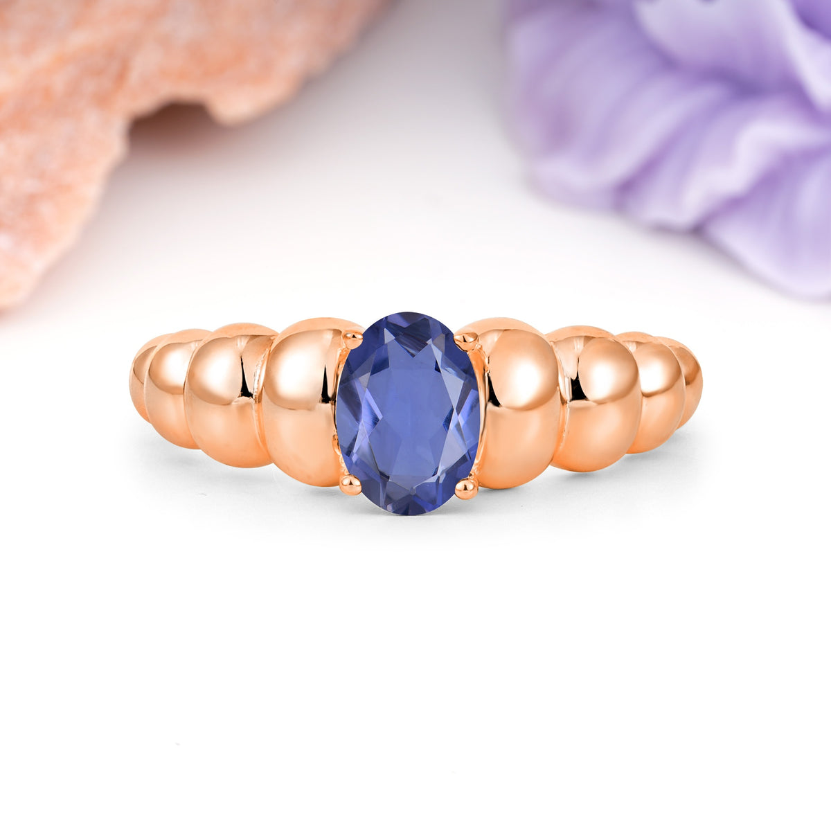 Unique Stacked 4-Prong Oval Cut Tanzanite Engagement Ring - Additional view