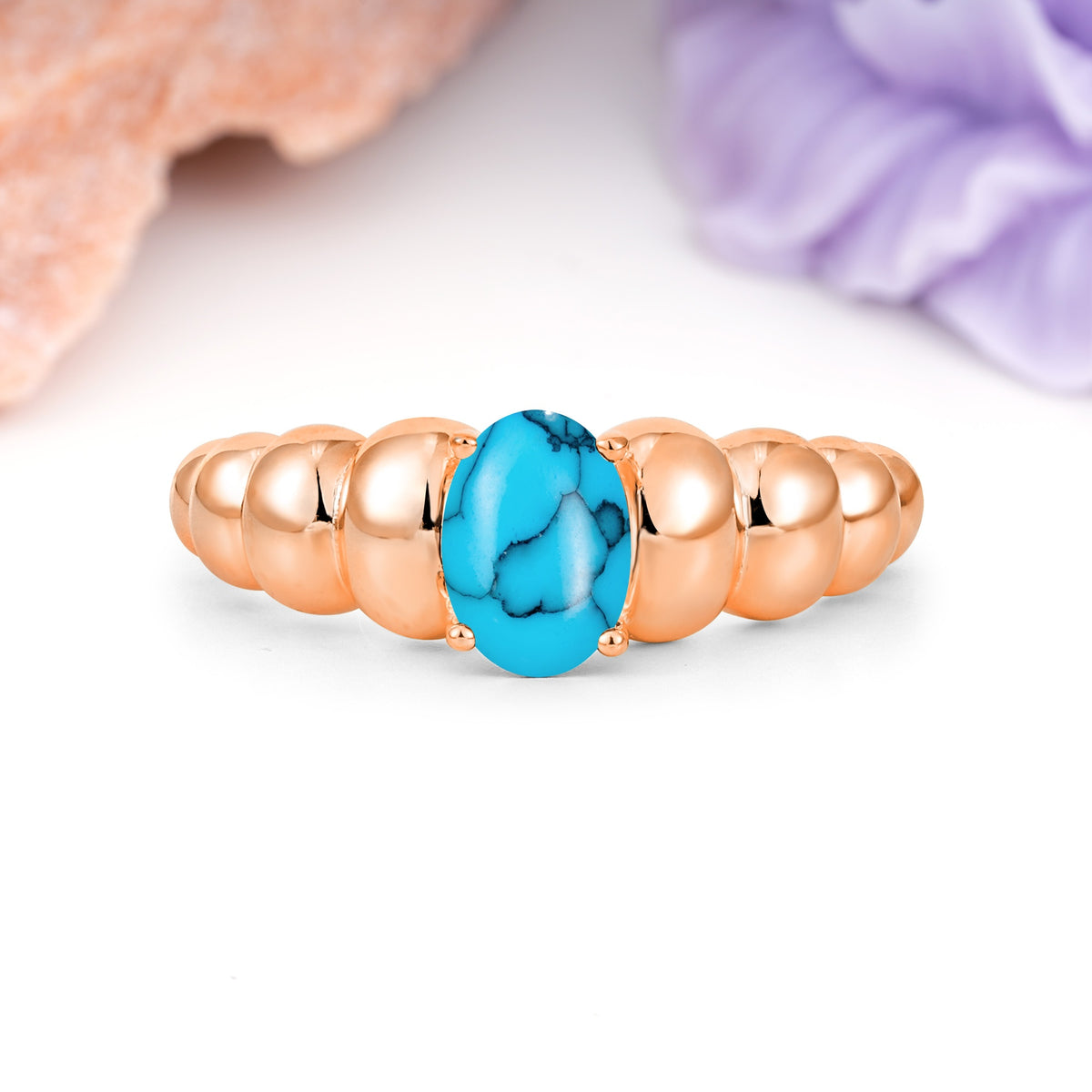 Unique Stacked 4-Prong Oval Cut Turquoise Engagement Ring - Additional view
