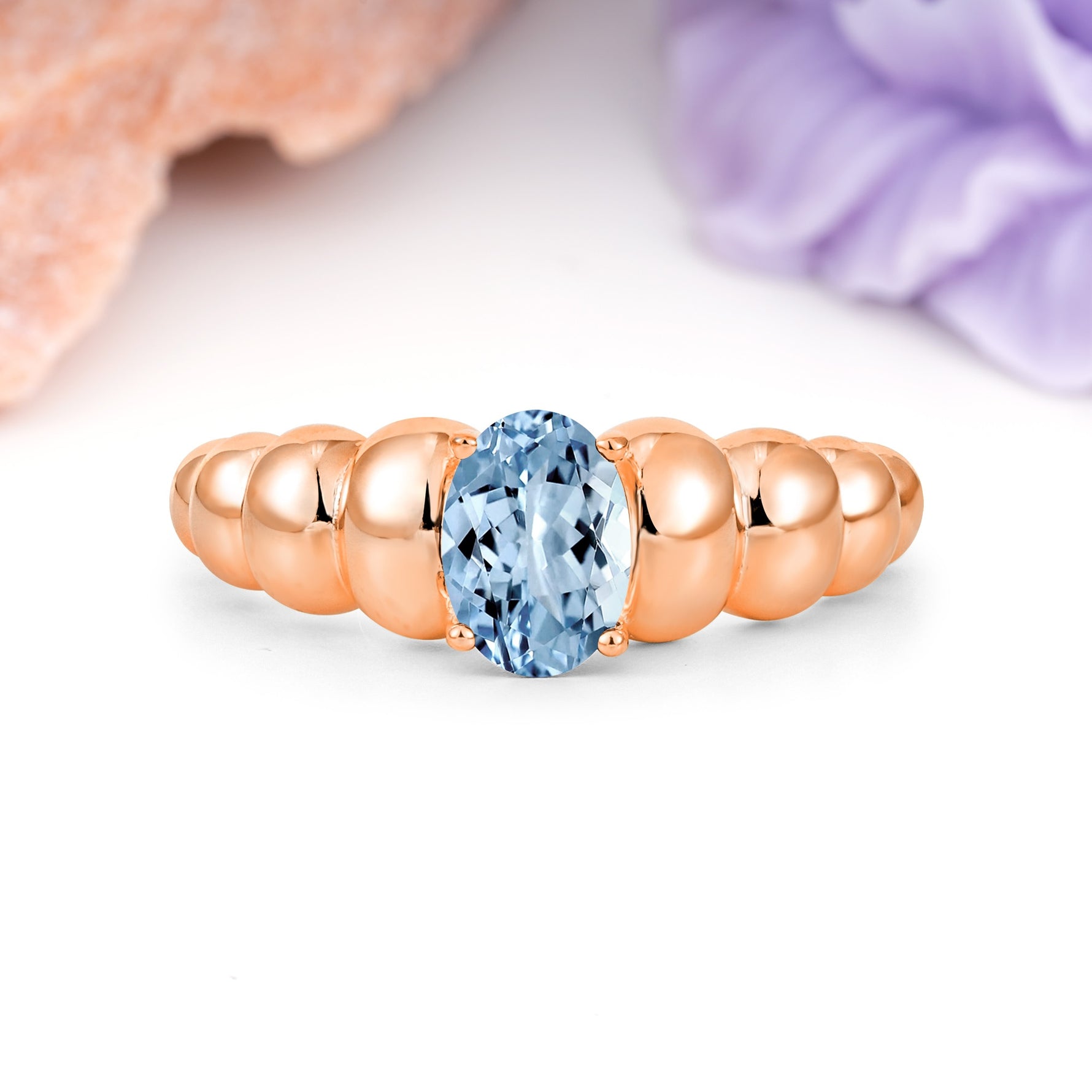 Unique Stacked 4-Prong Oval Cut Aquamarine Engagement Ring - Additional view