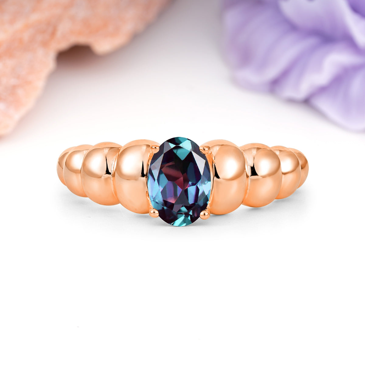Unique Stacked 4-Prong Oval Cut Alexandrite Engagement Ring - Additional view