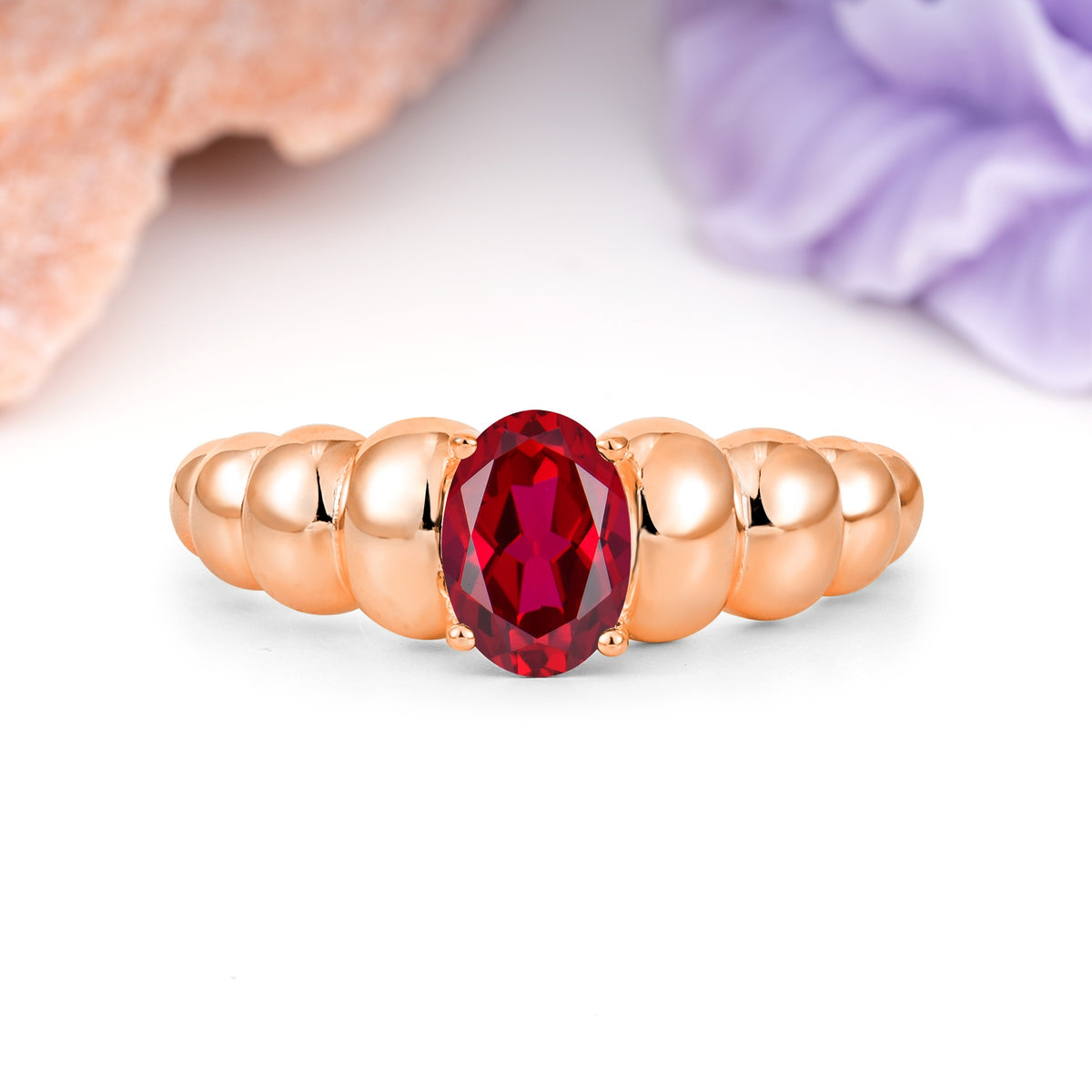 Unique Stacked 4-Prong Oval Cut Ruby Engagement Ring - Additional view