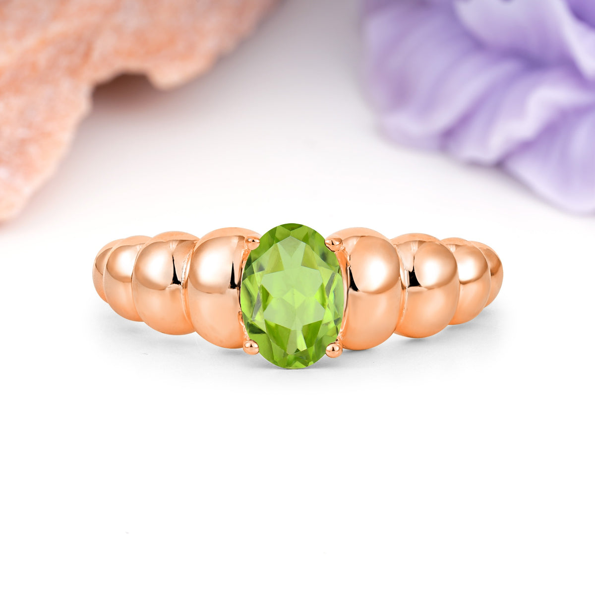 Unique Stacked 4-Prong Oval Cut Peridot Engagement Ring - Additional view