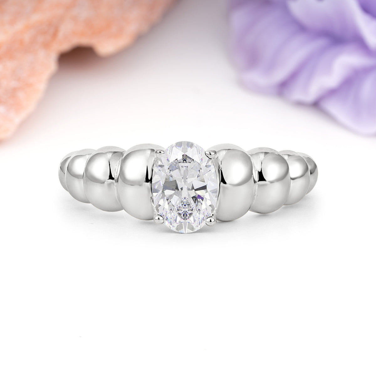 Unique Stacked 4-Prong Oval Cut Moissanite Engagement Ring - Additional view