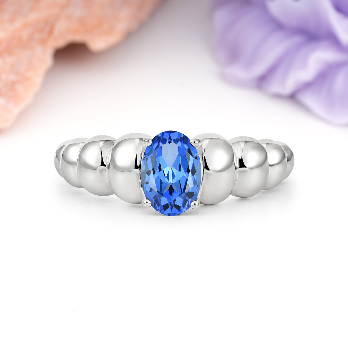 Unique Stacked 4-Prong Oval Cut Sapphire Engagement Ring - Additional view