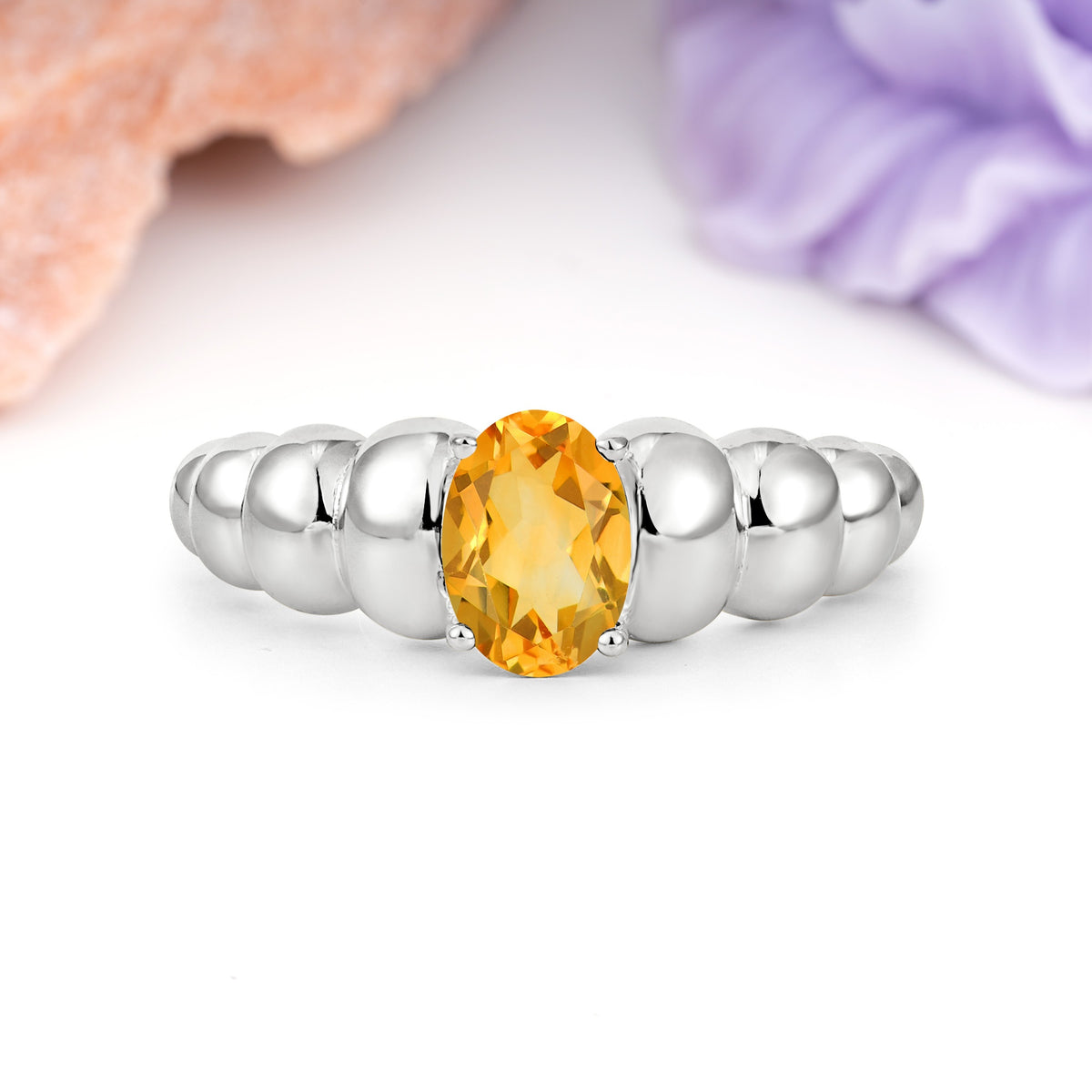 Unique Stacked 4-Prong Oval Cut Citrine Engagement Ring - Additional view