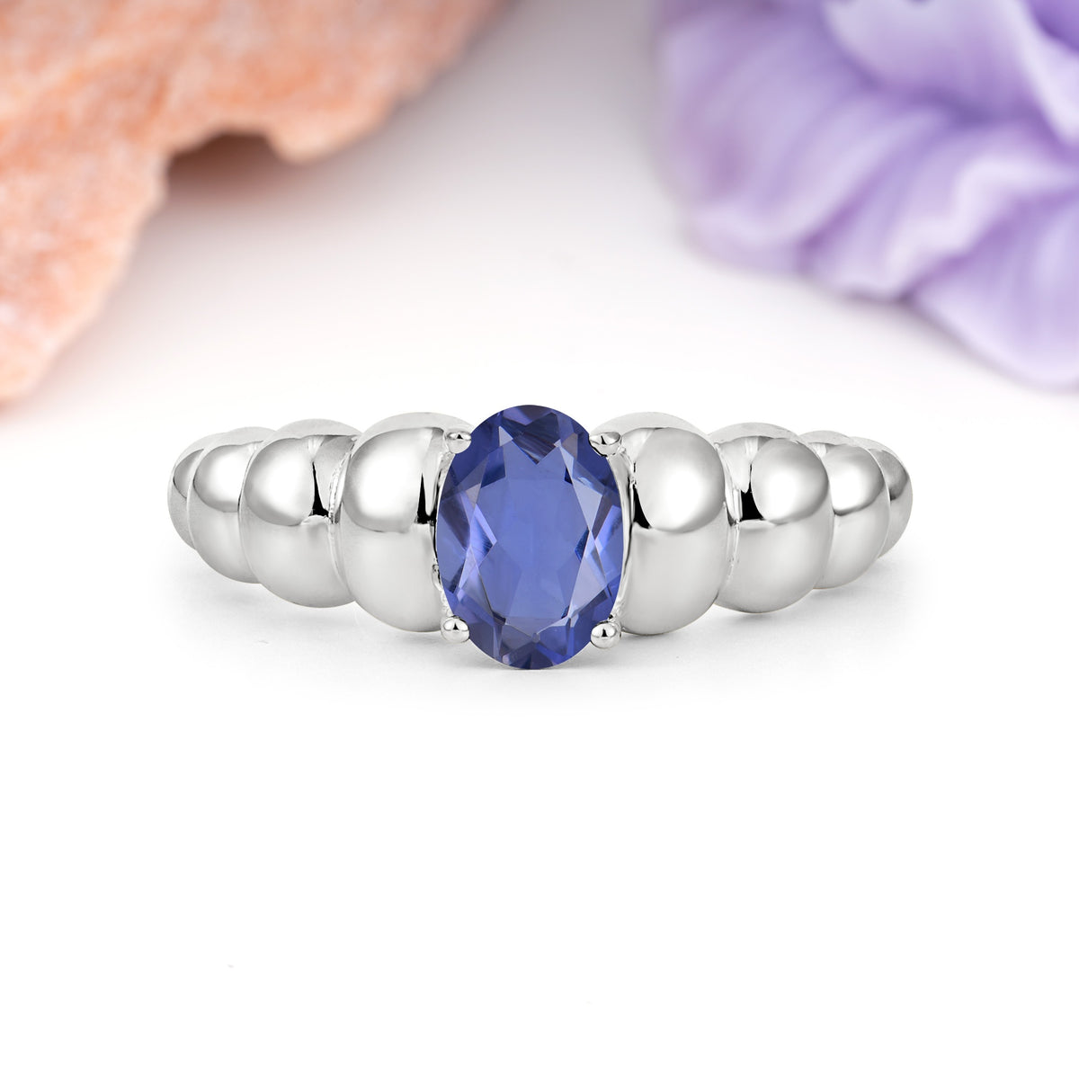 Unique Stacked 4-Prong Oval Cut Tanzanite Engagement Ring - Additional view