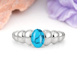 Unique Stacked 4-Prong Oval Cut Turquoise Engagement Ring - Additional view
