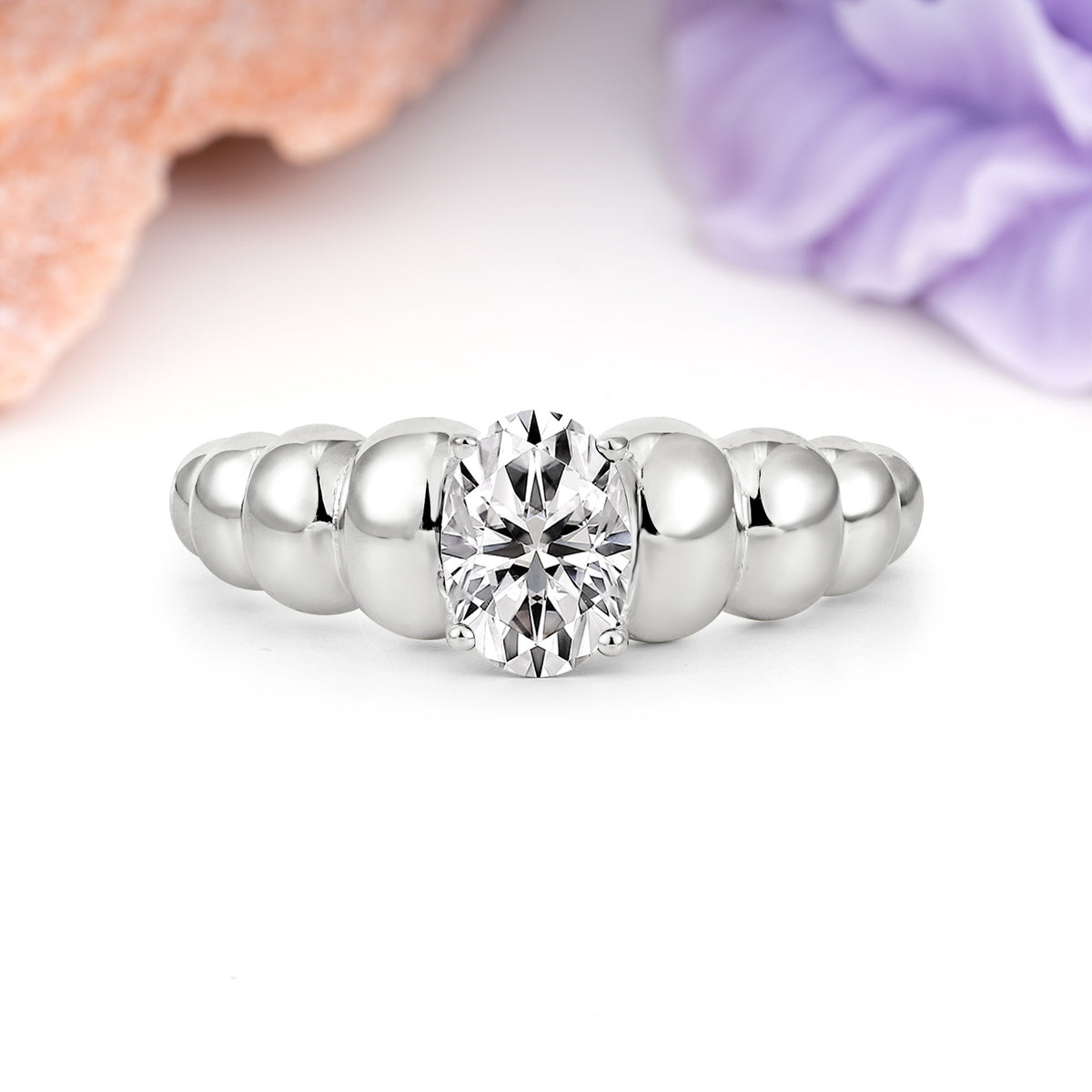 Unique Stacked 4-Prong Oval Cut Lab Diamond Engagement Ring - Additional view