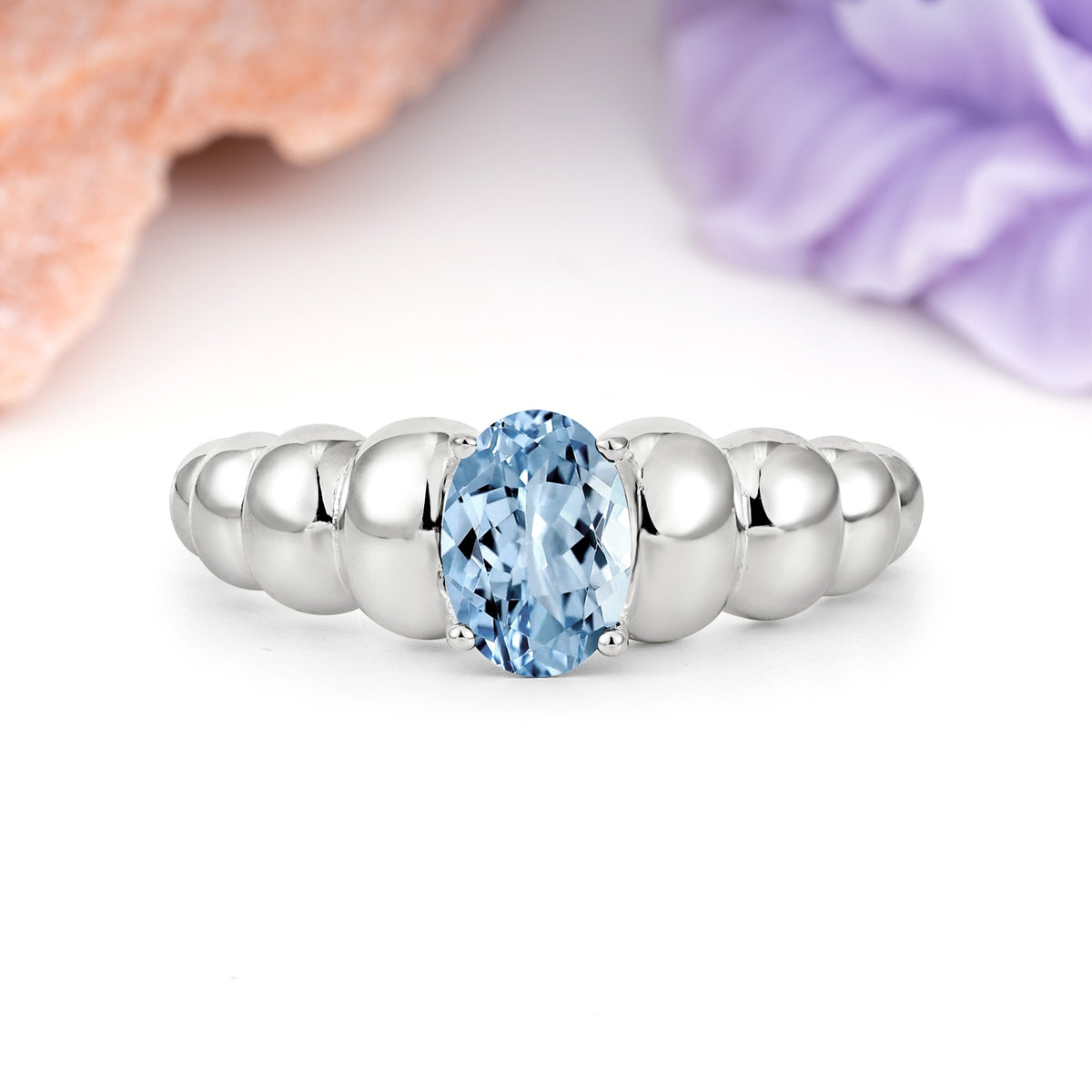 Unique Stacked 4-Prong Oval Cut Aquamarine Engagement Ring - Additional view