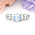 Unique Stacked 4-Prong Oval Cut Moonstone Engagement Ring - Additional view