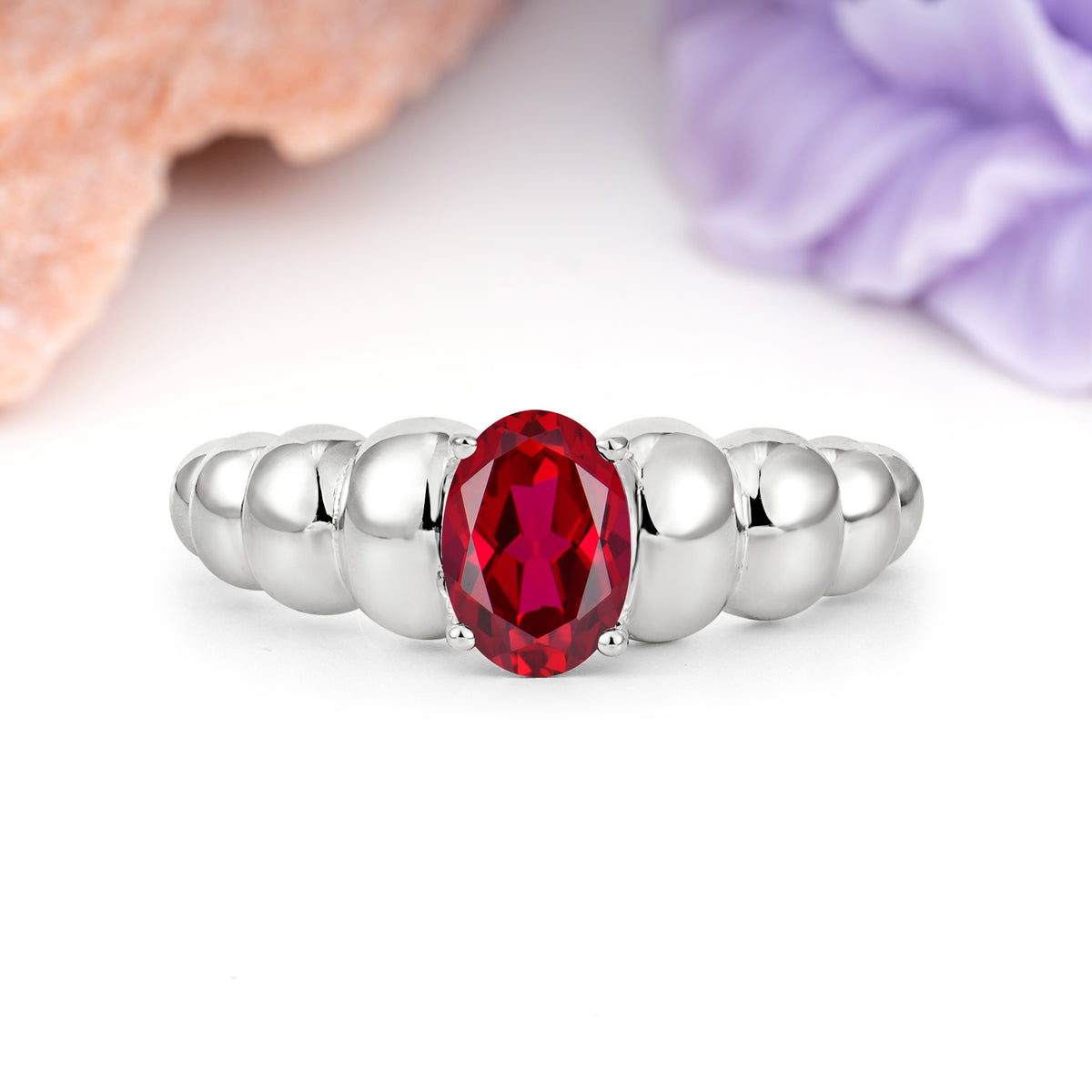 Unique Stacked 4-Prong Oval Cut Ruby Engagement Ring - Additional view