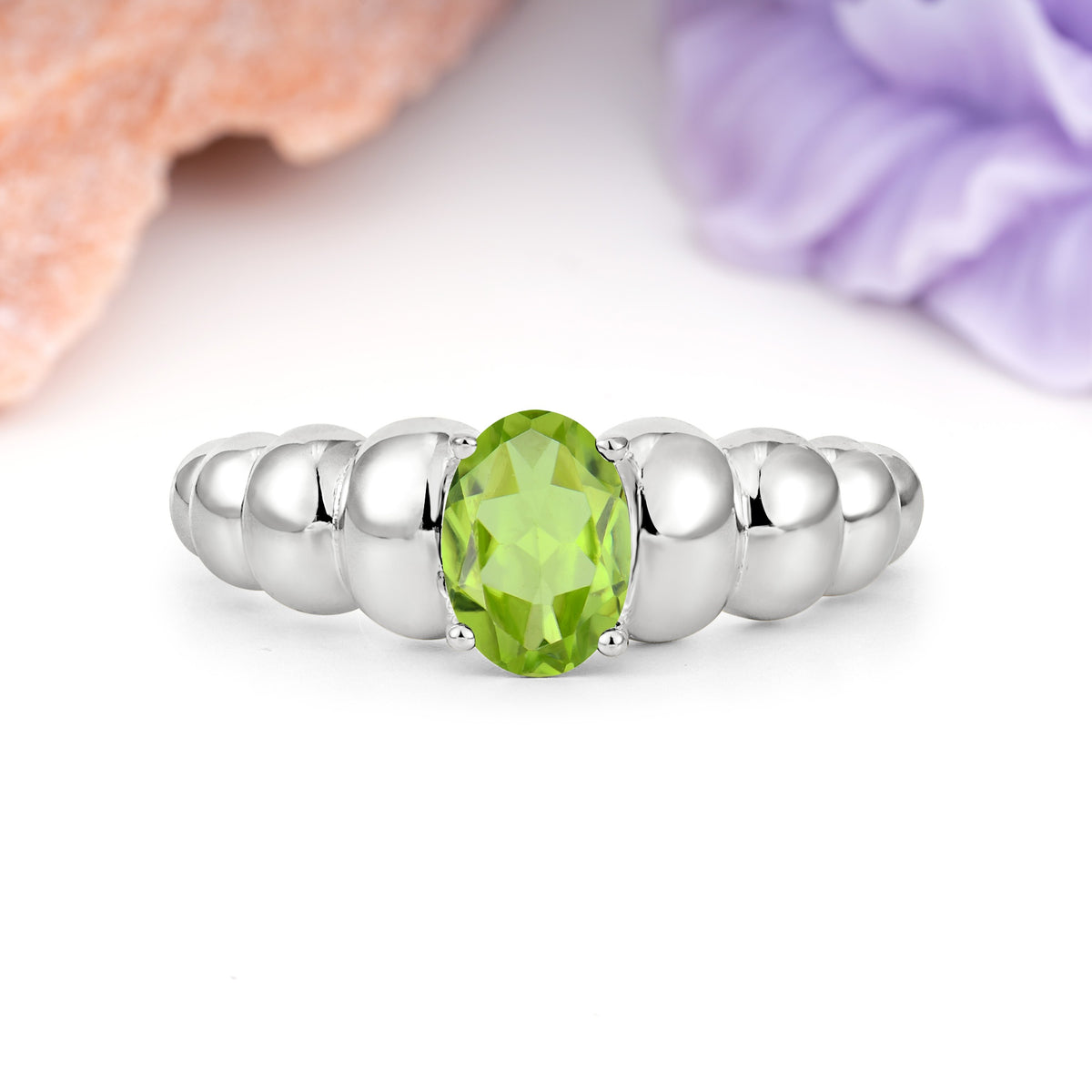 Unique Stacked 4-Prong Oval Cut Peridot Engagement Ring - Additional view