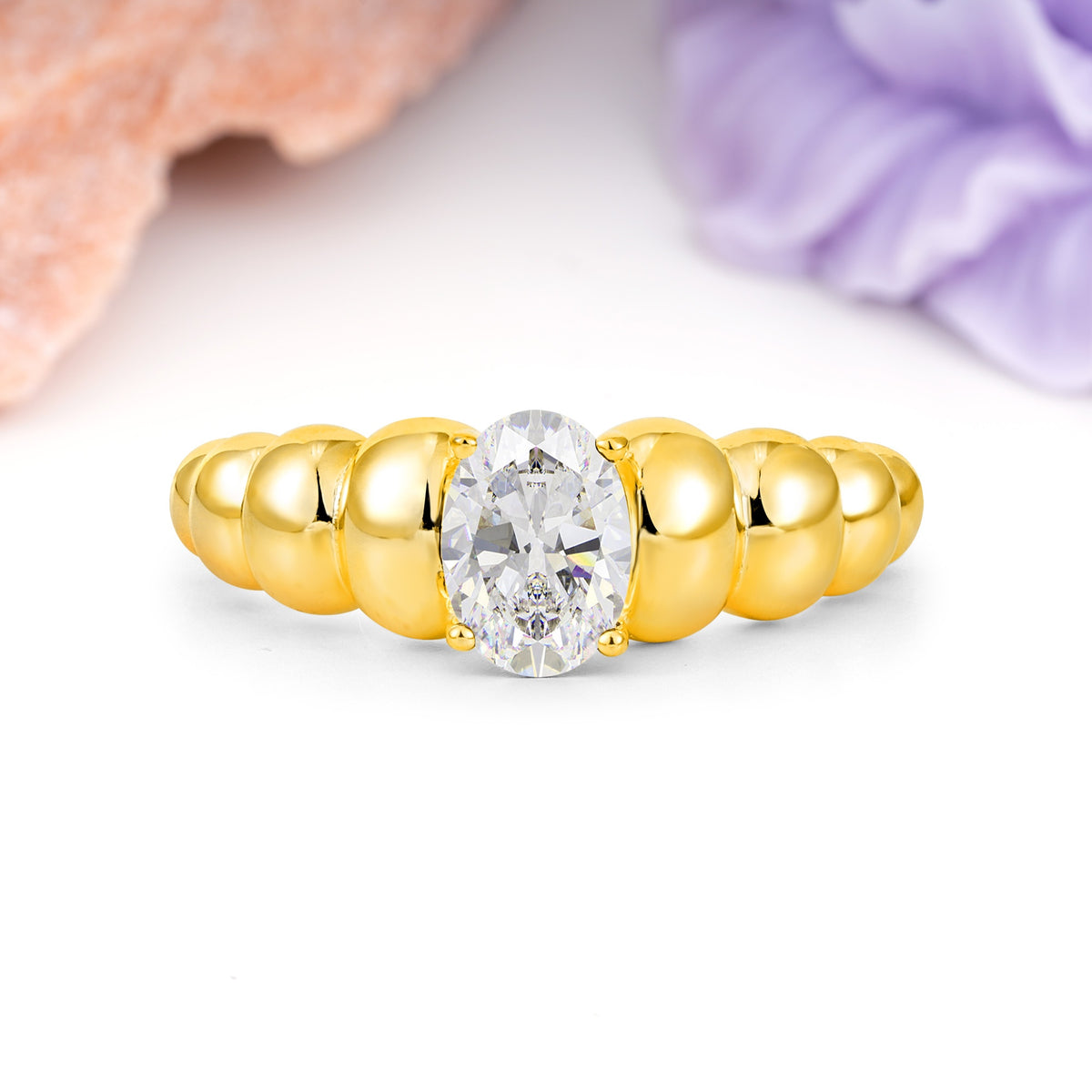 Unique Stacked 4-Prong Oval Cut Moissanite Engagement Ring - Additional view
