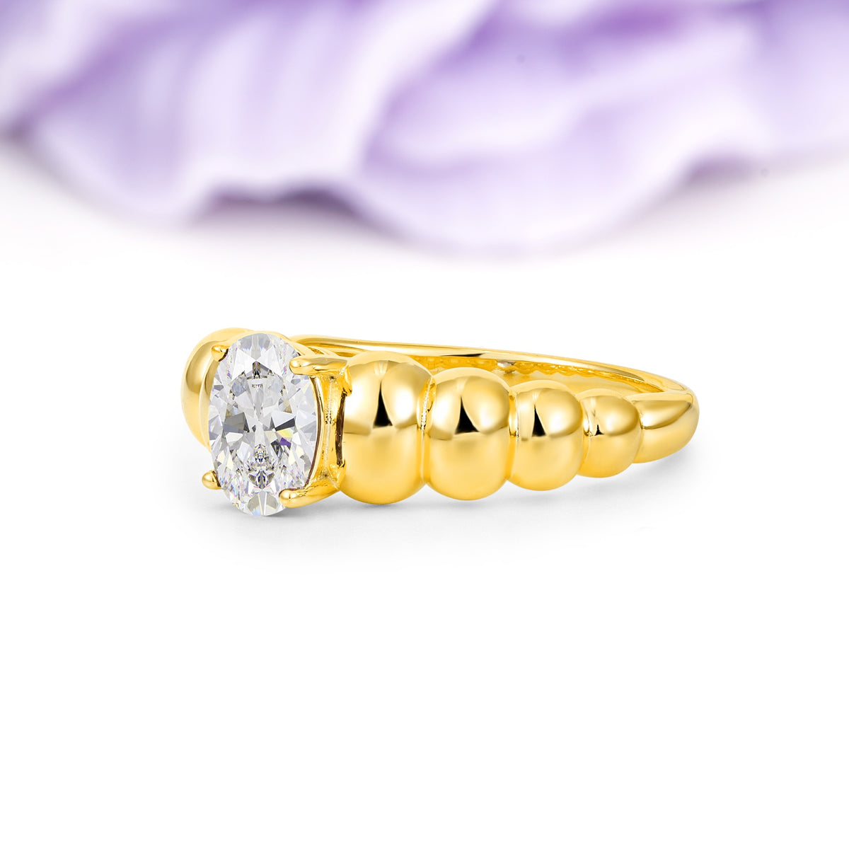 Unique Stacked 4-Prong Oval Cut Moissanite Engagement Ring - Additional view