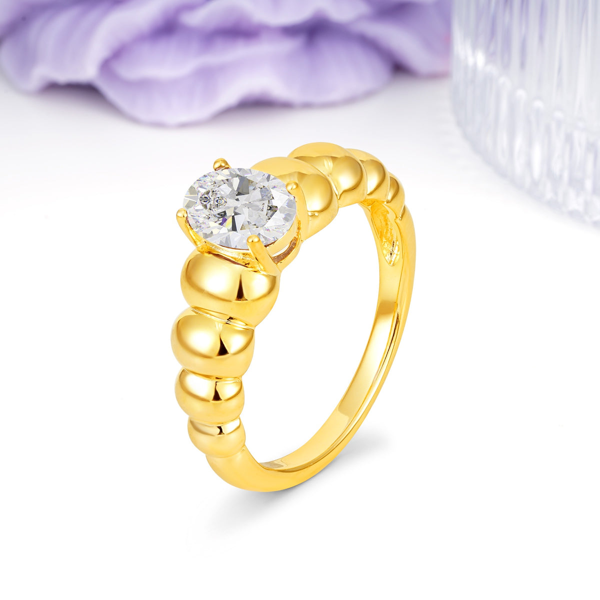 Unique Stacked 4-Prong Oval Cut Moissanite Engagement Ring - Additional view