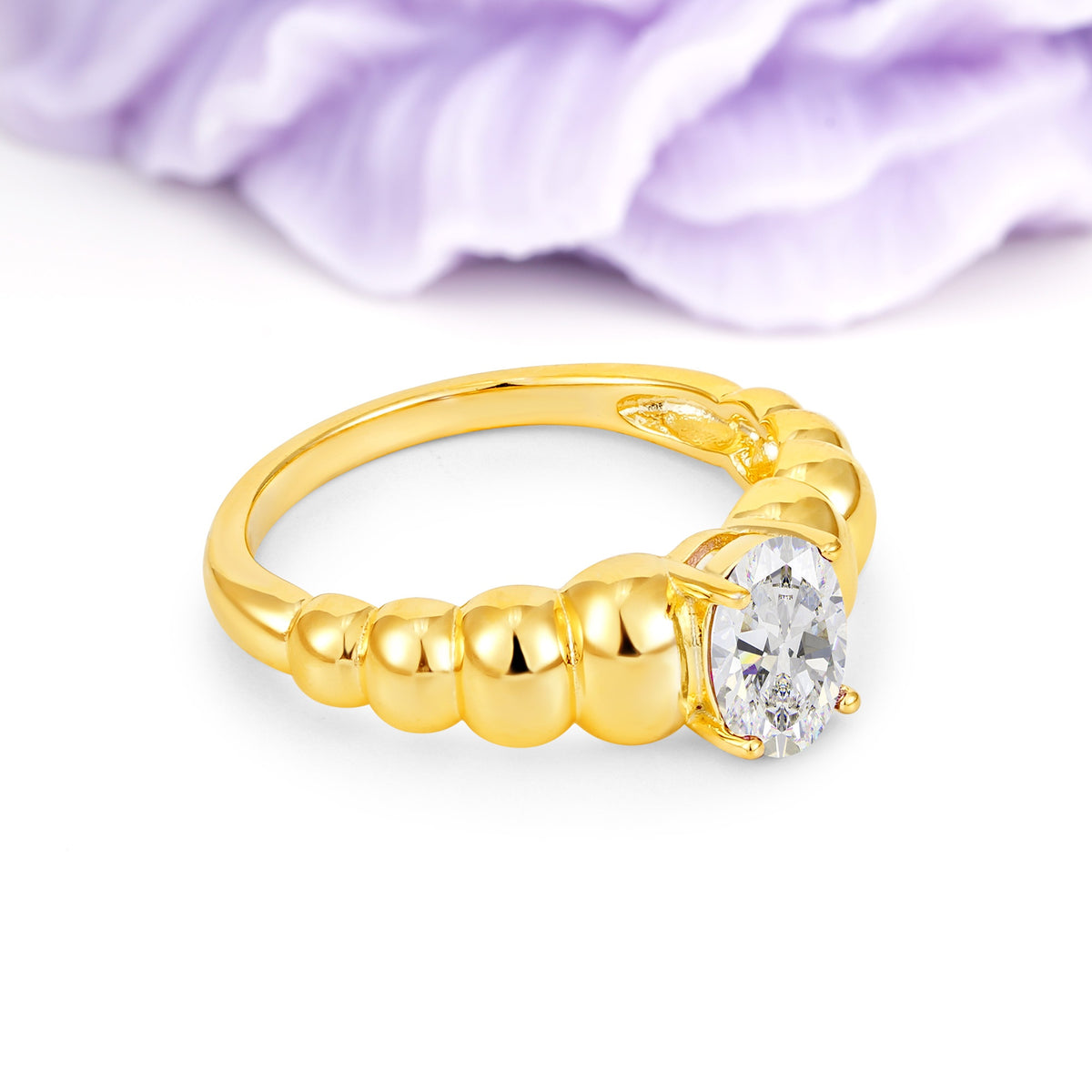Unique Stacked 4-Prong Oval Cut Moissanite Engagement Ring - Additional view