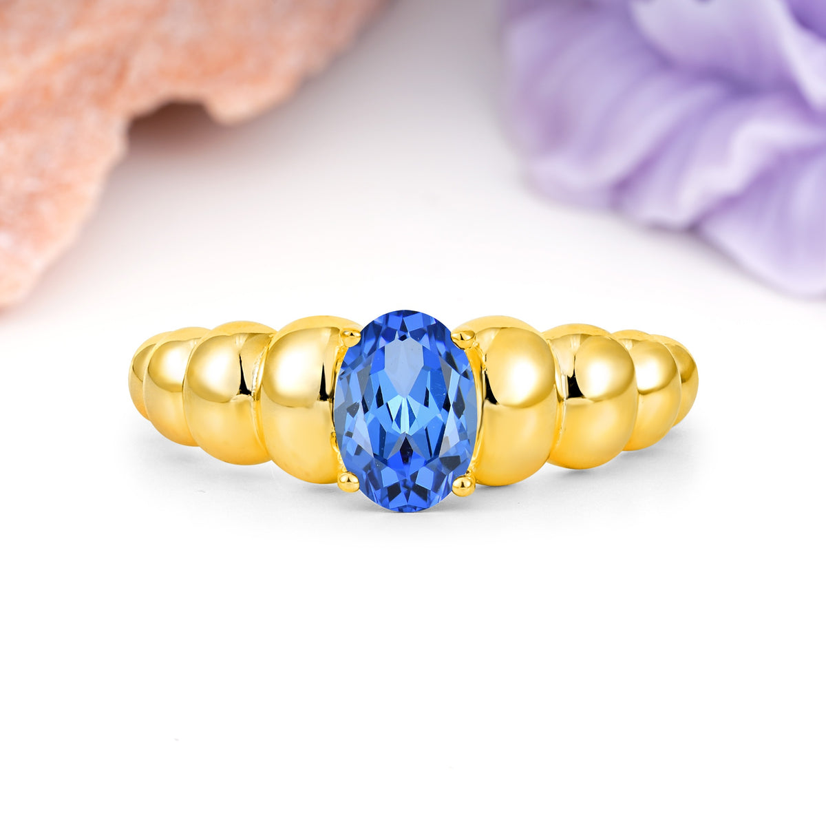 Unique Stacked 4-Prong Oval Cut Sapphire Engagement Ring - Additional view