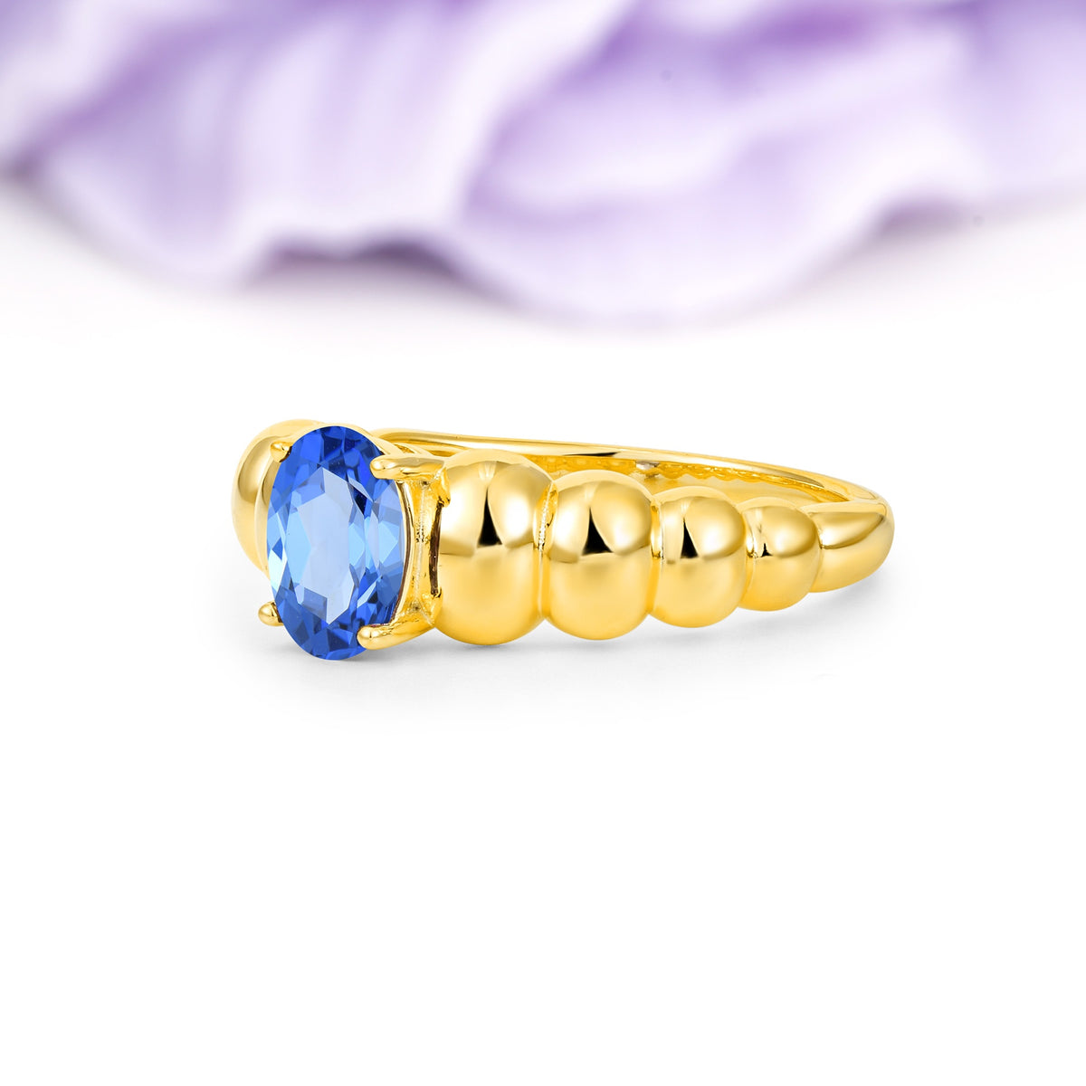 Unique Stacked 4-Prong Oval Cut Sapphire Engagement Ring - Additional view