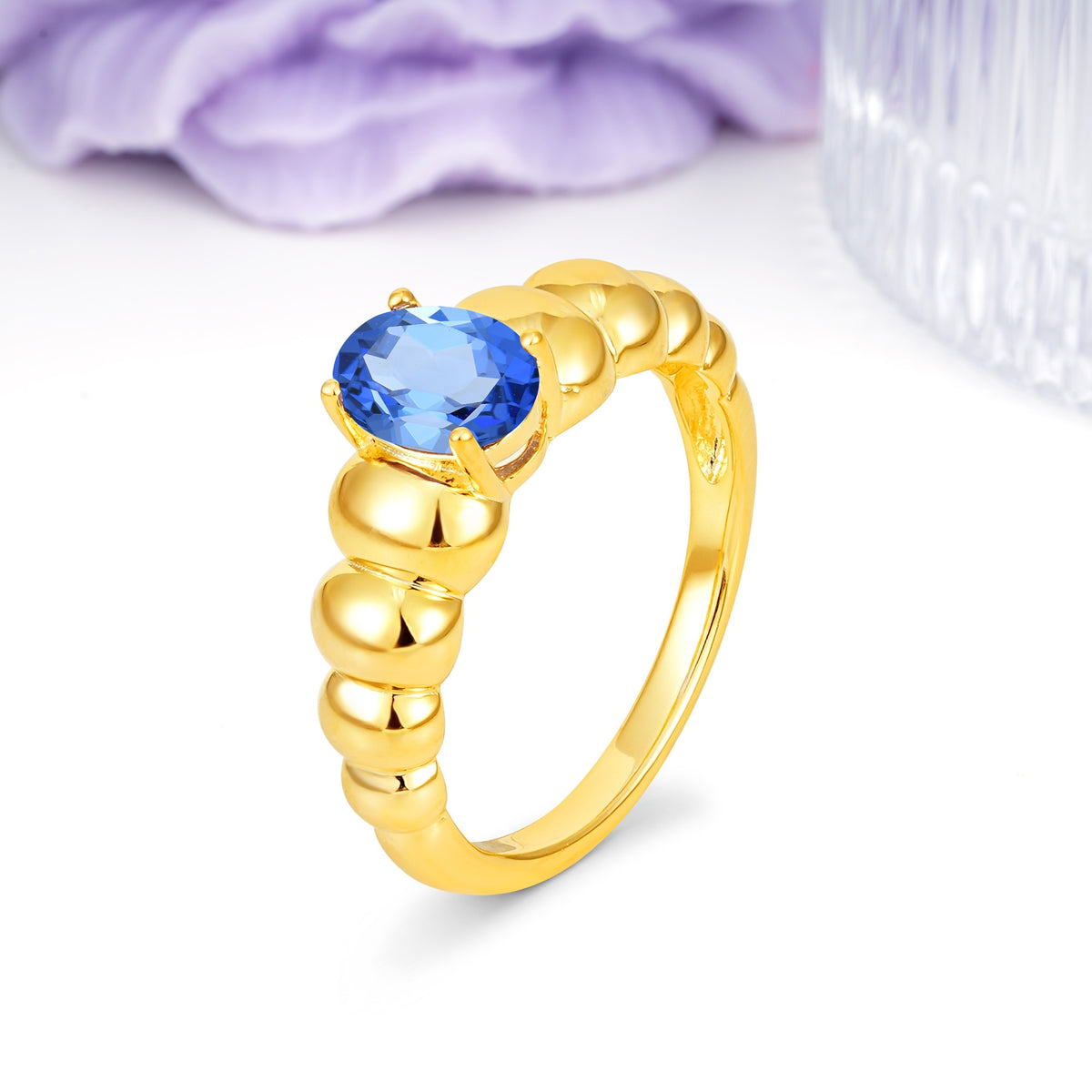 Unique Stacked 4-Prong Oval Cut Sapphire Engagement Ring - Additional view