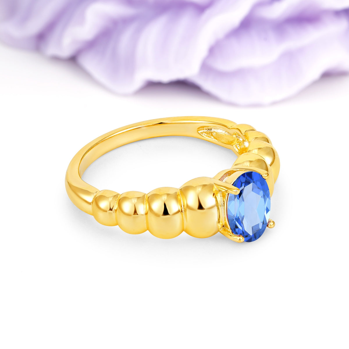 Unique Stacked 4-Prong Oval Cut Sapphire Engagement Ring - Additional view