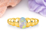 Unique Stacked 4-Prong Oval Cut Fire Opal Engagement Ring - Additional view