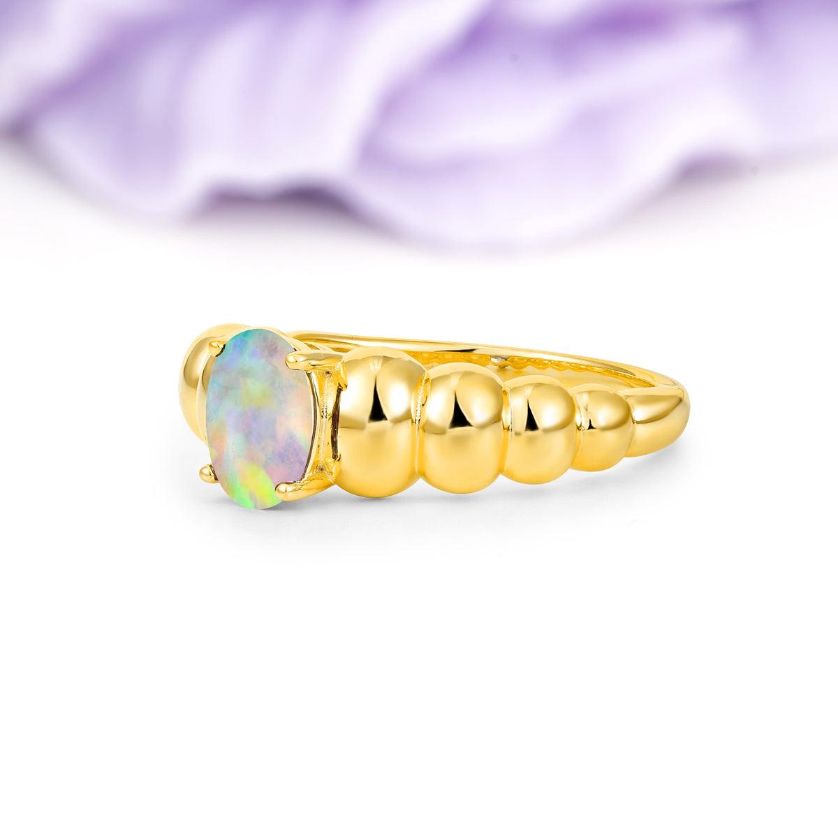 Unique Stacked 4-Prong Oval Cut Fire Opal Engagement Ring - Additional view