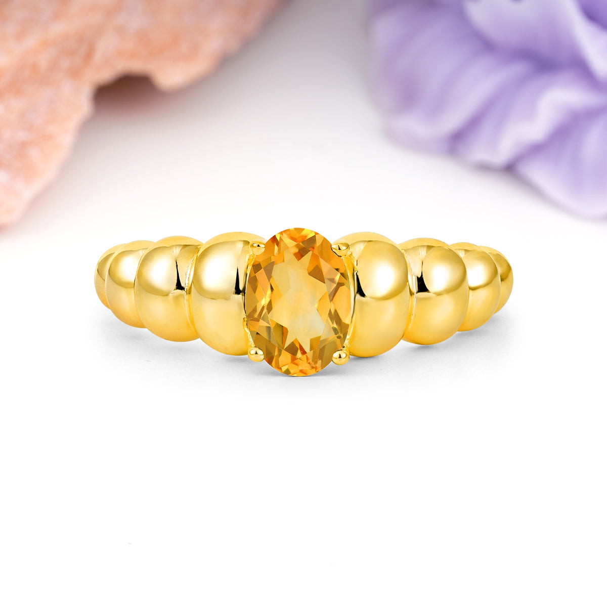 Unique Stacked 4-Prong Oval Cut Citrine Engagement Ring - Additional view
