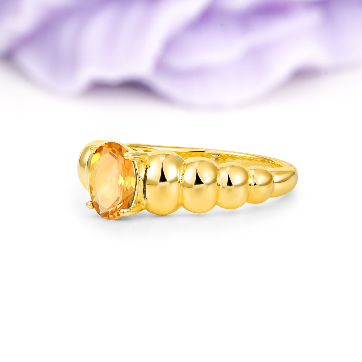 Unique Stacked 4-Prong Oval Cut Citrine Engagement Ring - Additional view