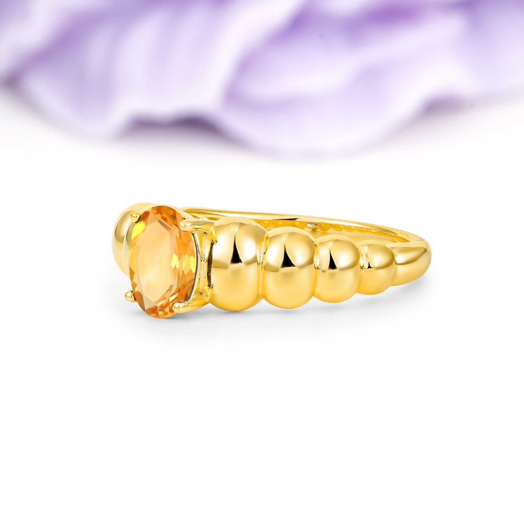 Unique Stacked 4-Prong Oval Cut Citrine Engagement Ring - Additional view