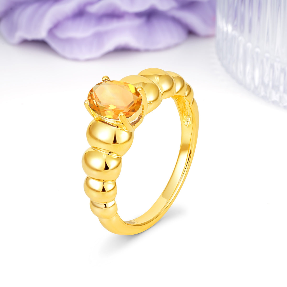 Unique Stacked 4-Prong Oval Cut Citrine Engagement Ring - Additional view