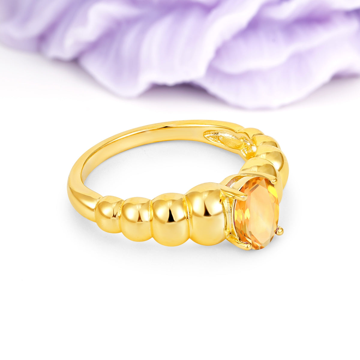 Unique Stacked 4-Prong Oval Cut Citrine Engagement Ring - Additional view