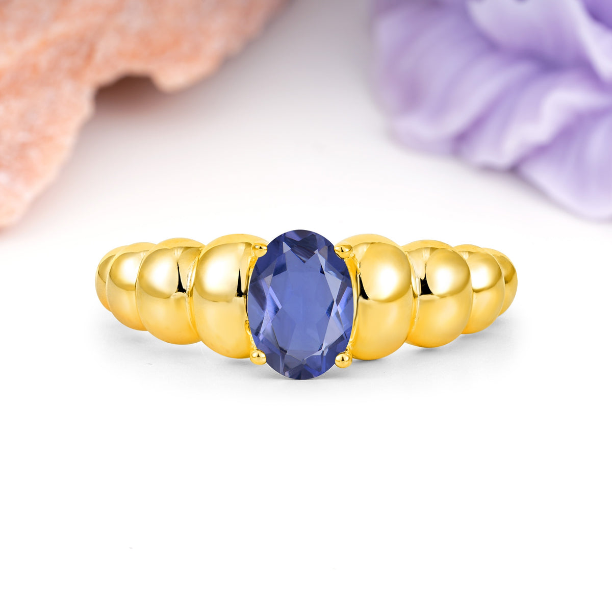 Unique Stacked 4-Prong Oval Cut Tanzanite Engagement Ring - Additional view