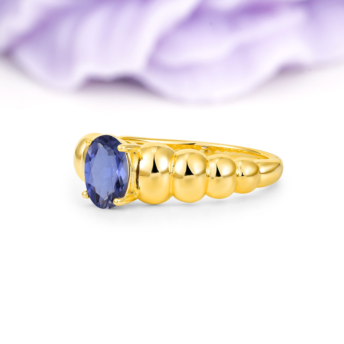 Unique Stacked 4-Prong Oval Cut Tanzanite Engagement Ring - Additional view