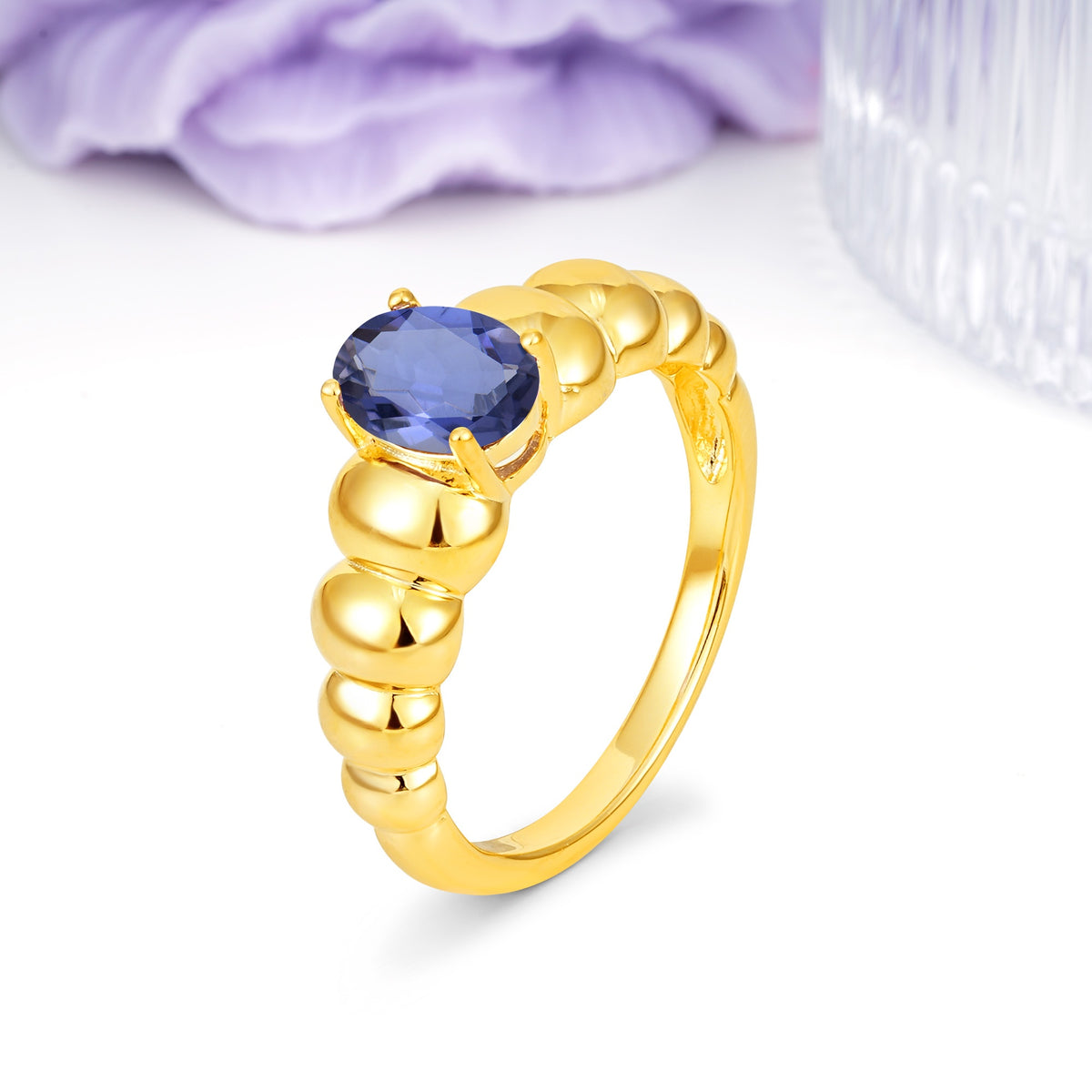 Unique Stacked 4-Prong Oval Cut Tanzanite Engagement Ring - Additional view