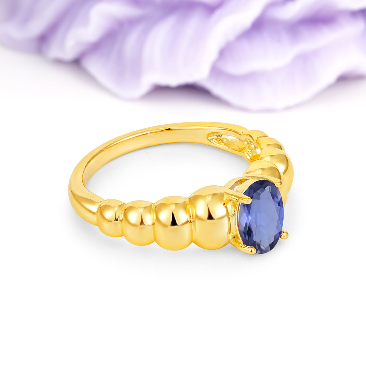 Unique Stacked 4-Prong Oval Cut Tanzanite Engagement Ring - Additional view